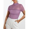 imageANRABESS Womens Summer Sexy Mock Turtle Neck Short Sleeve Tops Sheer Mesh Shirts Slim Blouse Trendy Ruched Going Out OutfitsGray Purple