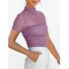 imageANRABESS Womens Summer Sexy Mock Turtle Neck Short Sleeve Tops Sheer Mesh Shirts Slim Blouse Trendy Ruched Going Out OutfitsGray Purple