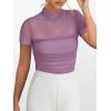 imageANRABESS Womens Summer Sexy Mock Turtle Neck Short Sleeve Tops Sheer Mesh Shirts Slim Blouse Trendy Ruched Going Out OutfitsGray Purple