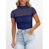 imageANRABESS Womens Summer Sexy Mock Turtle Neck Short Sleeve Tops Sheer Mesh Shirts Slim Blouse Trendy Ruched Going Out OutfitsNavy Blue