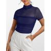 imageANRABESS Womens Summer Sexy Mock Turtle Neck Short Sleeve Tops Sheer Mesh Shirts Slim Blouse Trendy Ruched Going Out OutfitsNavy Blue