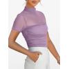 imageANRABESS Womens Summer Sexy Mock Turtle Neck Short Sleeve Tops Sheer Mesh Shirts Slim Blouse Trendy Ruched Going Out OutfitsPurple