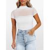 imageANRABESS Womens Summer Sexy Mock Turtle Neck Short Sleeve Tops Sheer Mesh Shirts Slim Blouse Trendy Ruched Going Out OutfitsWhite