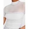 imageANRABESS Womens Summer Sexy Mock Turtle Neck Short Sleeve Tops Sheer Mesh Shirts Slim Blouse Trendy Ruched Going Out OutfitsWhite