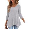 imageANRABESS Womens 34 Sleeve Flowy Tunic Tops Crew Neck Ribbed Loose Fit Side Slit Shirts Casual Blouses 2025 Fall ClothesGrey