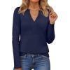imageANRABESS Womens Long Sleeve Shirts V Neck Dressy Casual Blouse Lightweight Tunic Tops 2025 Fall Outfits Trendy ClothesNavy Blue