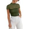imageANRABESS Womens Summer Sexy Mock Turtle Neck Short Sleeve Tops Sheer Mesh Shirts Slim Blouse Trendy Ruched Going Out OutfitsArmy Green