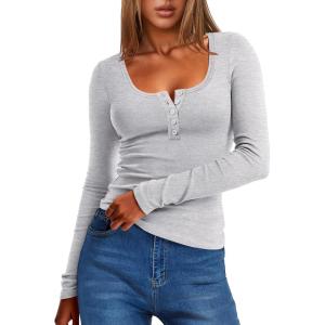 imageANRABESS Long Sleeve Henley Shirts for Women Thermal Fleece Tops Knit Fitted Basic TShirts 2025 Fall Winter Warm UndershirtsGrey