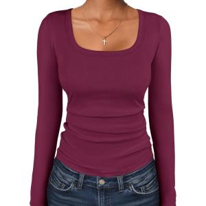 imageANRABESS Women Long Sleeve Thermal Top Scoop Neck Slim Fit Fleece Shirts Basic Tee Casual 2025 Fall Winter Warm UndershirtsWine Red