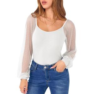 imageANRABESS Women Mesh Long Sleeve Shirts Dressy Casual Blouses Square Neck Ribbed Slim Tops Going Out Date Night Fall OutfitsWhite