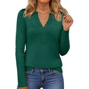 imageANRABESS Womens Long Sleeve Shirts V Neck Dressy Casual Blouse Lightweight Tunic Tops 2025 Fall Outfits Trendy ClothesDeep Green