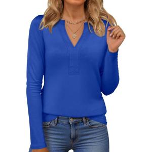 imageANRABESS Womens Long Sleeve Shirts V Neck Dressy Casual Blouse Lightweight Tunic Tops 2025 Fall Outfits Trendy ClothesRoayl Blue