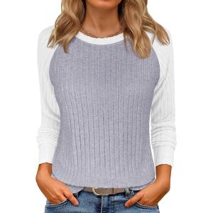 imageANRABESS Womens Long Sleeve Tops Ribbed Knit Color Block Shirts Lightweight Sweaters 2025 Fall Outfits BlousesGrey Black