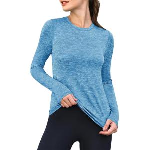 imageANRABESS Womens Long Sleeve Workout Quick Dry Fitted Yoga Gym Athletic ShirtsBlue