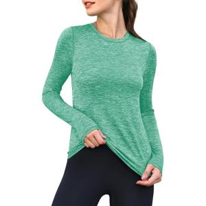 imageANRABESS Womens Long Sleeve Workout Quick Dry Fitted Yoga Gym Athletic ShirtsGreen