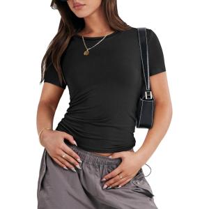 imageANRABESS Womens Short Sleeve Summer T Shirts Crew Neck Slim Fit Basic Tees 2025 Crop Tops Y2k Clothes OutfitsBlack