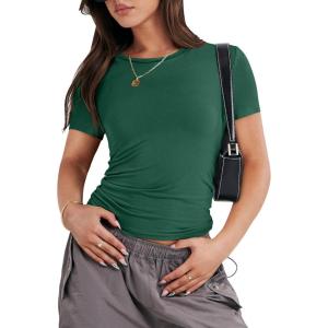 imageANRABESS Womens Short Sleeve Summer T Shirts Crew Neck Slim Fit Basic Tees 2025 Crop Tops Y2k Clothes OutfitsForest