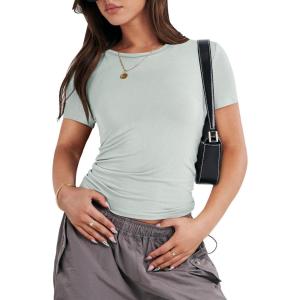 imageANRABESS Womens Short Sleeve Summer T Shirts Crew Neck Slim Fit Basic Tees 2025 Crop Tops Y2k Clothes OutfitsLight Green
