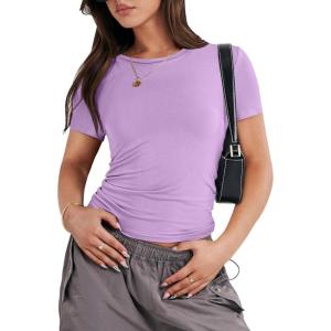 imageANRABESS Womens Short Sleeve Summer T Shirts Crew Neck Slim Fit Basic Tees 2025 Crop Tops Y2k Clothes OutfitsPurple