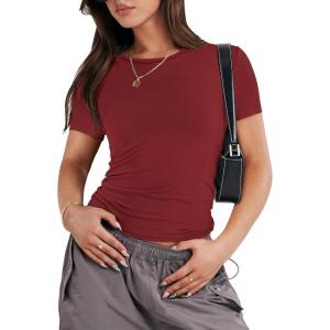 imageANRABESS Womens Short Sleeve Summer T Shirts Crew Neck Slim Fit Basic Tees 2025 Crop Tops Y2k Clothes OutfitsRed