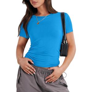 imageANRABESS Womens Short Sleeve Summer T Shirts Crew Neck Slim Fit Basic Tees 2025 Crop Tops Y2k Clothes OutfitsRoyal Blue