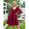 imageANRABESS Dresses for Women Casual Lace Long Sleeve V Neck Tiered Swing Flowy Loose Aline Mini Short 2025 Fall Vacation DressBurgundy