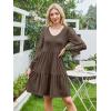 imageANRABESS Dresses for Women Casual Lace Long Sleeve V Neck Tiered Swing Flowy Loose Aline Mini Short 2025 Fall Vacation DressCoffee