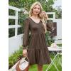 imageANRABESS Dresses for Women Casual Lace Long Sleeve V Neck Tiered Swing Flowy Loose Aline Mini Short 2025 Fall Vacation DressCoffee