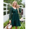 imageANRABESS Dresses for Women Casual Lace Long Sleeve V Neck Tiered Swing Flowy Loose Aline Mini Short 2025 Fall Vacation DressDeep Green