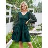 imageANRABESS Dresses for Women Casual Lace Long Sleeve V Neck Tiered Swing Flowy Loose Aline Mini Short 2025 Fall Vacation DressDeep Green