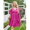 imageANRABESS Dresses for Women Casual Lace Long Sleeve V Neck Tiered Swing Flowy Loose Aline Mini Short 2025 Fall Vacation DressHot Pink