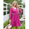imageANRABESS Dresses for Women Casual Lace Long Sleeve V Neck Tiered Swing Flowy Loose Aline Mini Short 2025 Fall Vacation DressHot Pink
