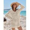 imageANRABESS Swimsuit Cover Up for Women Crochet Bathing Suit 2026 Summer Swimwear V Neck Mesh Knit Beach Dress Vacation OutfitsBeige