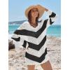 imageANRABESS Swimsuit Cover Up for Women Crochet Bathing Suit 2026 Summer Swimwear V Neck Mesh Knit Beach Dress Vacation OutfitsChevron Black White Stripes