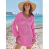 imageANRABESS Swimsuit Cover Up for Women Crochet Bathing Suit 2026 Summer Swimwear V Neck Mesh Knit Beach Dress Vacation OutfitsHot Pink