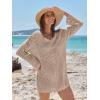 imageANRABESS Swimsuit Cover Up for Women Crochet Bathing Suit 2026 Summer Swimwear V Neck Mesh Knit Beach Dress Vacation OutfitsKhaki