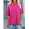 imageANRABESS Women Oversized T Shirts Short Sleeve Summer Casual Loose Top Basic Tee with PocketHot Pink