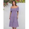 imageANRABESS Women Summer Casual Square Neck Flutter Sleeve Boho Smocked ALine Flowy Tiered Modest Midi Sun Dress with PocketsLight Purple