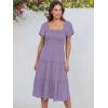 imageANRABESS Women Summer Casual Square Neck Flutter Sleeve Boho Smocked ALine Flowy Tiered Modest Midi Sun Dress with PocketsLight Purple