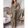 imageANRABESS Women Summer Deep V Neck Short Sleeve Dresses Slit Elegant Wedding Guest Formal Cocktail Evening Maxi Long DressArmy Green