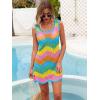 imageANRABESS Women Swimsuit Cover Ups Summer Sleeveless Beach Crochet Swimwear Bathing Suit Knit Swim Dress 2025 Vacation OutfitsRainbow Stripe