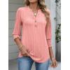 imageANRABESS Womens 34 Sleeve Blouses Dressy Casual Henley Shirts V Neck Work Business Tee Tops 2025 Fashion Vacation ClothesCoral White Stripe