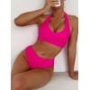 imageANRABESS Womens Bikini Sets Two Piece Swimsuits High Waisted Halter Twist Front Bathing Suit 2026 Summer Beach SwimwearHot Pink