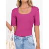 imageANRABESS Womens Half Sleeve Tops Scoop Neck Ribbed Knit Slim Fitted Basic Tee Shirts Summer 2025 Trendy Fall Casual ClothesHot Pink