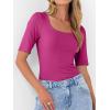 imageANRABESS Womens Half Sleeve Tops Scoop Neck Ribbed Knit Slim Fitted Basic Tee Shirts Summer 2025 Trendy Fall Casual ClothesHot Pink