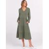 imageANRABESS Womens Long Lantern Sleeve Floral Midi Dresses 2025 Fall V Neck Casual Flowy Aline Tiered Boho Vacation Long DressOlive Green