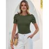 imageANRABESS Womens Puff Sleeve Crewneck Dressy Casual Tops Summer Fitted Ribbed Knit Trendy Going Out T Shirts 2026 SpringArmy Green