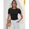 imageANRABESS Womens Puff Sleeve Crewneck Dressy Casual Tops Summer Fitted Ribbed Knit Trendy Going Out T Shirts 2026 SpringBlack
