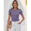 imageANRABESS Womens Puff Sleeve Crewneck Dressy Casual Tops Summer Fitted Ribbed Knit Trendy Going Out T Shirts 2026 SpringPurple