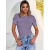 imageANRABESS Womens Puff Sleeve Crewneck Dressy Casual Tops Summer Fitted Ribbed Knit Trendy Going Out T Shirts 2026 SpringPurple